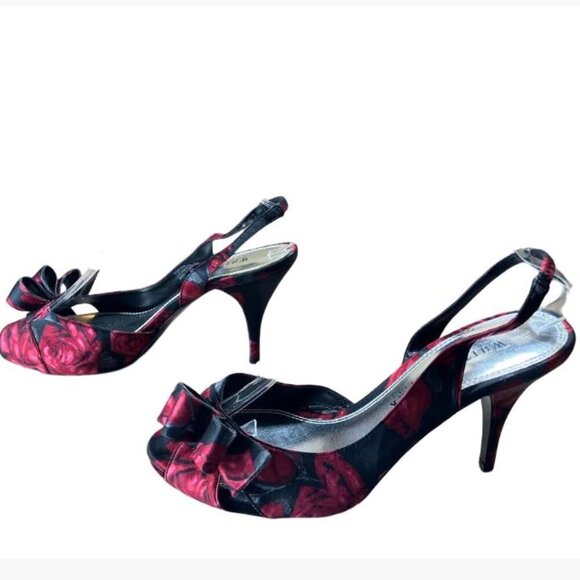 White House Black Market High Heel Peep Toe Floral Slingbacks  Size 9M  EUC - Picture 1 of 14